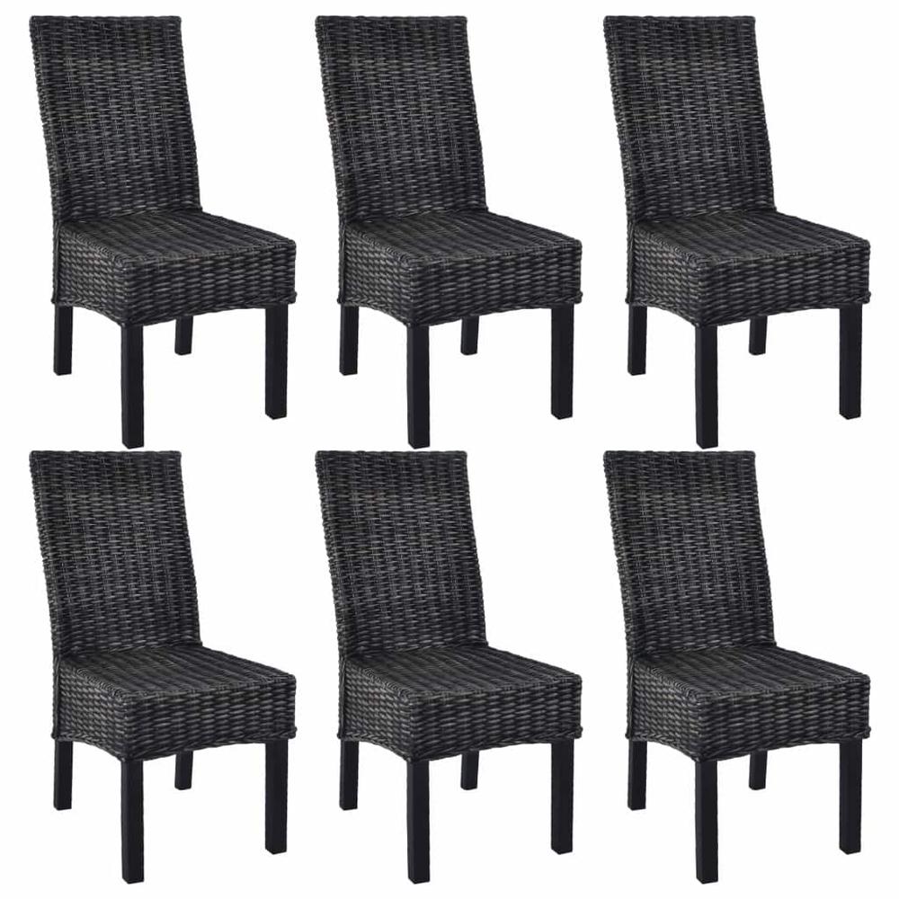 vidaXL Dining Chairs 6 pcs Black Kubu Rattan and Mango Wood (3x246656), 275470. Picture 1