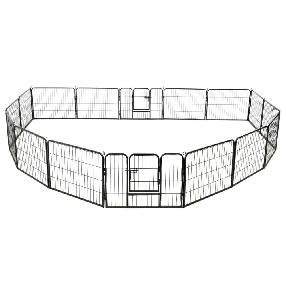 vidaXL Dog Playpen 16 Panels Steel 31.5"x23.6" Black, 275492. Picture 3