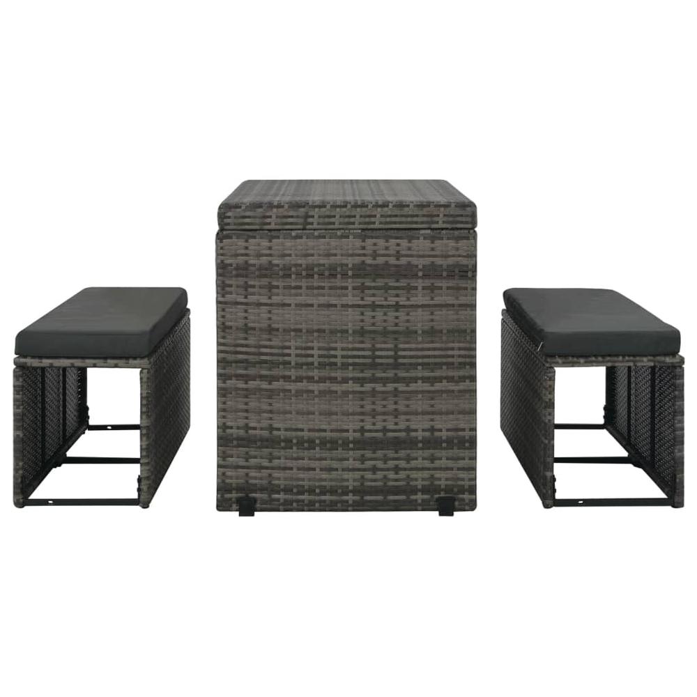 3 Piece Patio Dining Set with Cushions Poly Rattan Gray. Picture 5