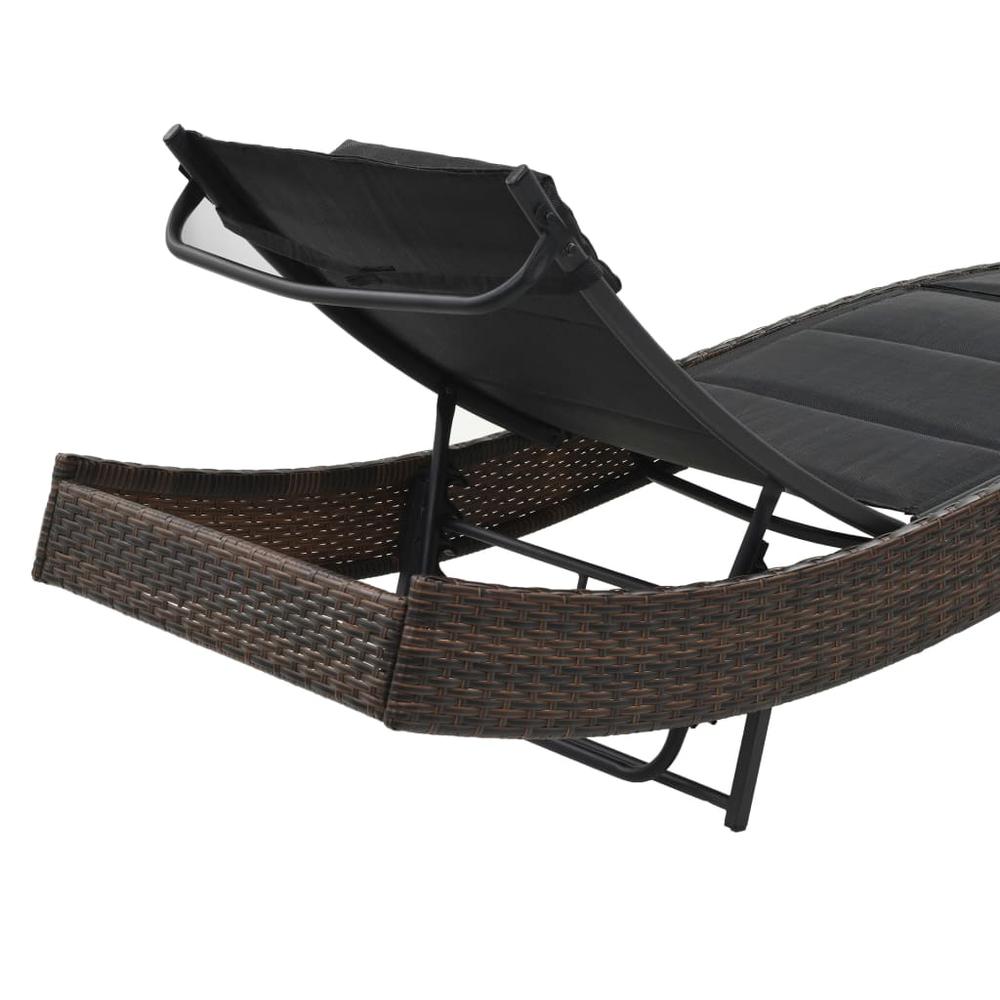 Sun Lounger Poly Rattan and Textilene Brown. Picture 3