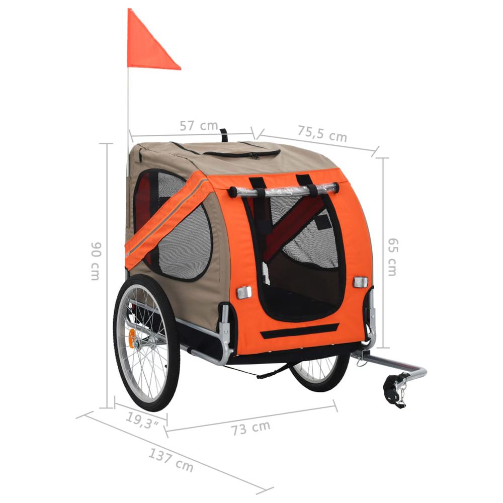 vidaXL Dog Bike Trailer Orange and Brown, 91764. Picture 7
