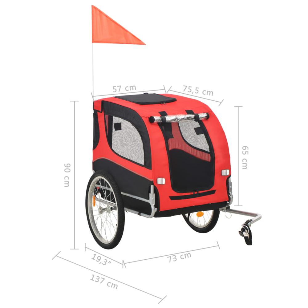 vidaXL Dog Bike Trailer Red and Black, 91765. Picture 7
