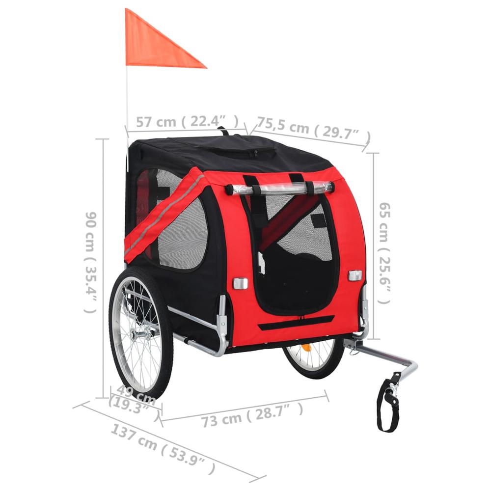 vidaXL Dog Bike Trailer Red and Black, 91766. Picture 7
