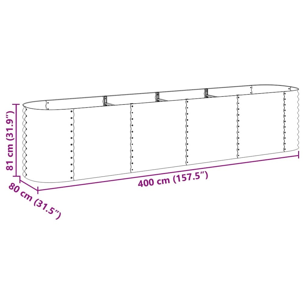 vidaXL Garden Raised Bed 157.4"x31.4"x31.8" galvanized Steel Silver, 45511. Picture 9