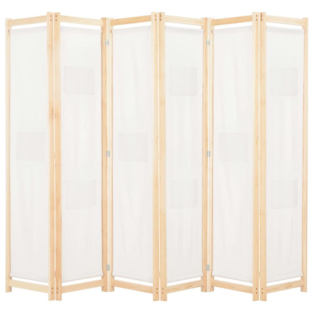 vidaXL 6-Panel Room Divider Cream 94.5"x66.9"x1.6" Fabric, 248174. Picture 1