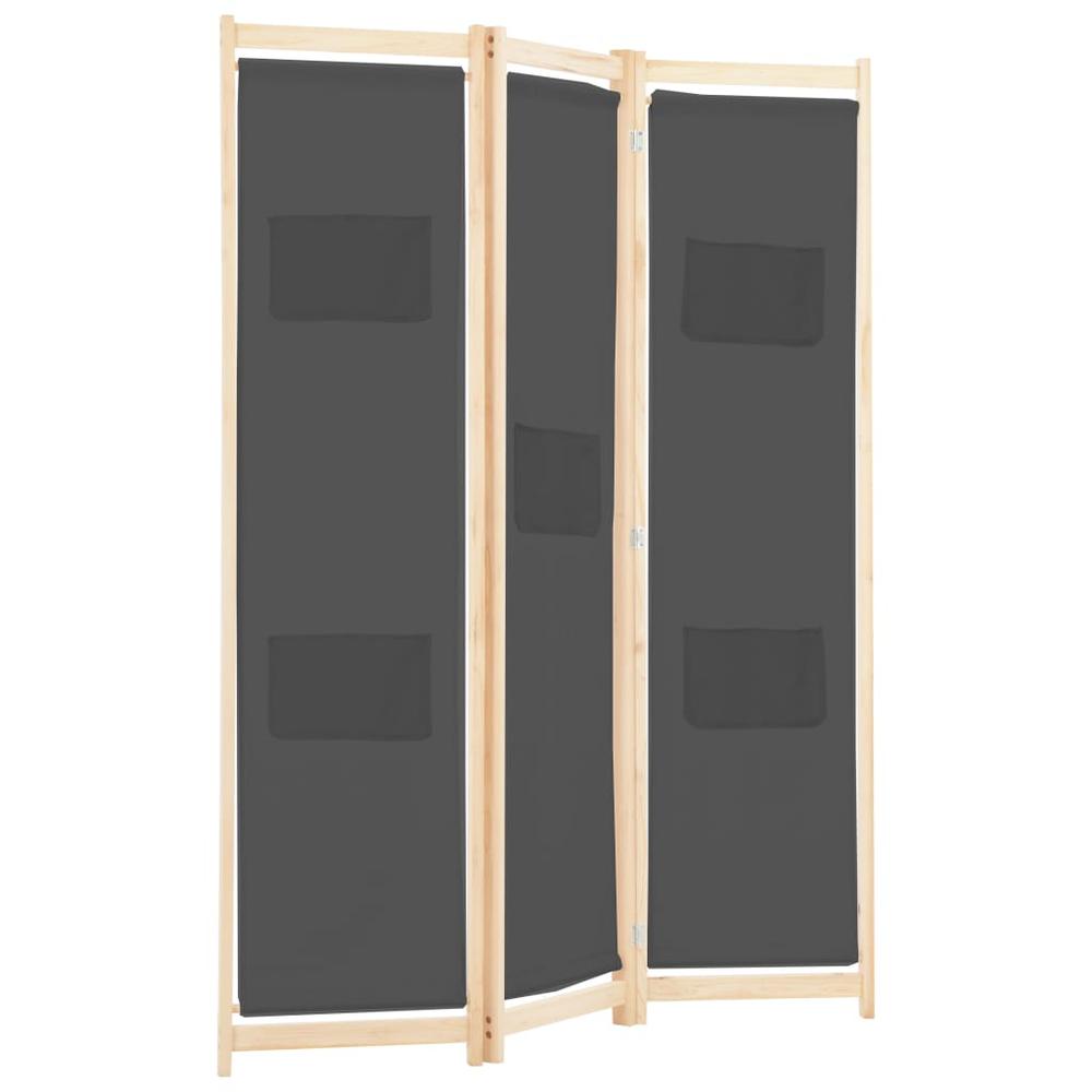 vidaXL 3-Panel Room Divider Gray 47.2"x66.9"x1.6" Fabric, 248175. Picture 3