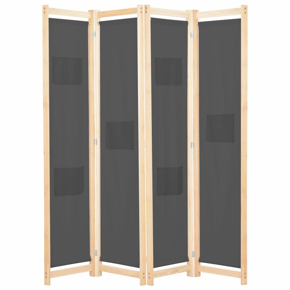 vidaXL 4-Panel Room Divider Gray 62.9"x66.9"x1.6" Fabric, 248176. Picture 1