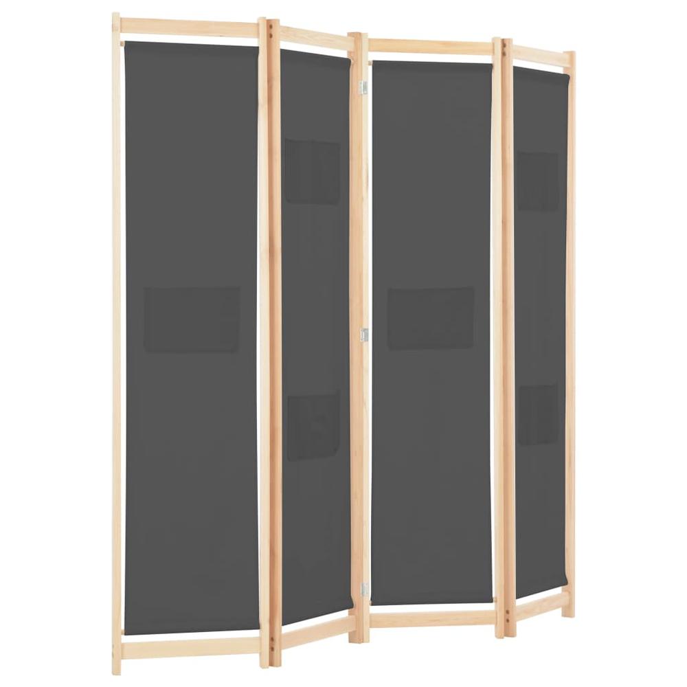 vidaXL 4-Panel Room Divider Gray 62.9"x66.9"x1.6" Fabric, 248176. Picture 3