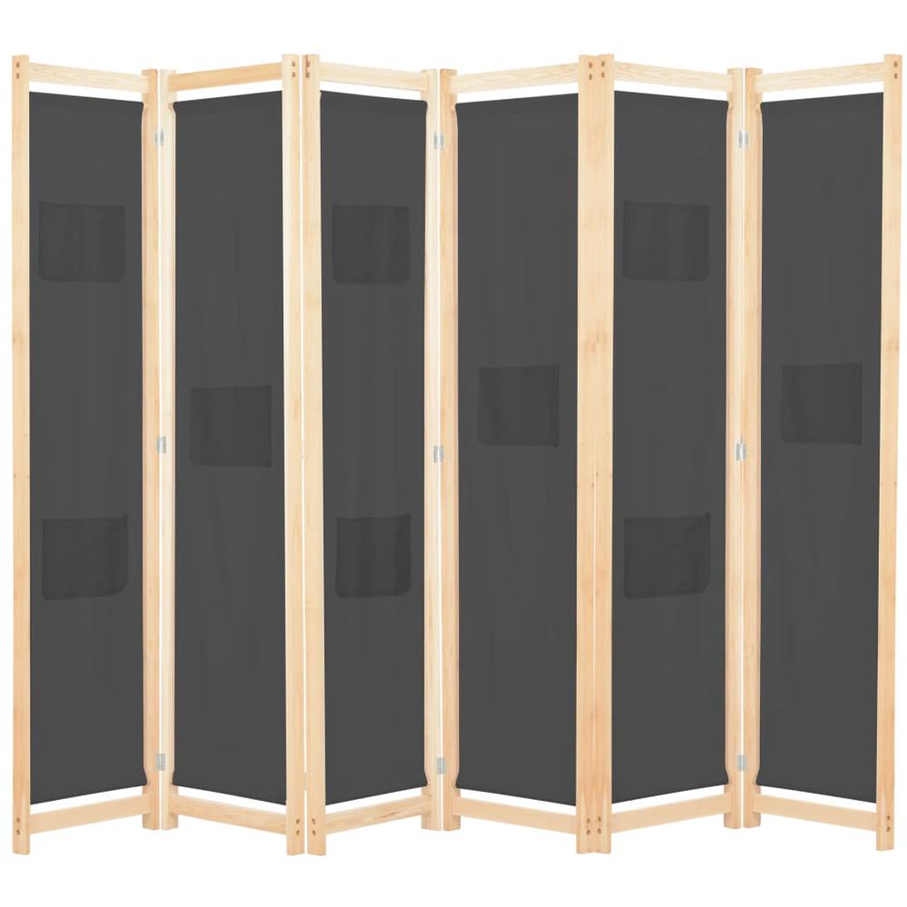 vidaXL 6-Panel Room Divider Gray 94.5"x66.9"x1.6" Fabric, 248178. Picture 1