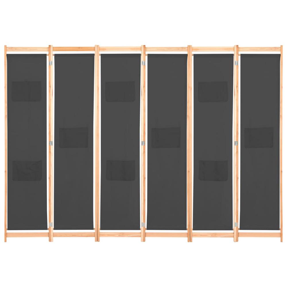 vidaXL 6-Panel Room Divider Gray 94.5"x66.9"x1.6" Fabric, 248178. Picture 2