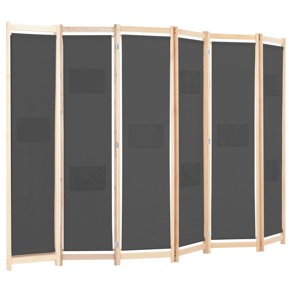 vidaXL 6-Panel Room Divider Gray 94.5"x66.9"x1.6" Fabric, 248178. Picture 3
