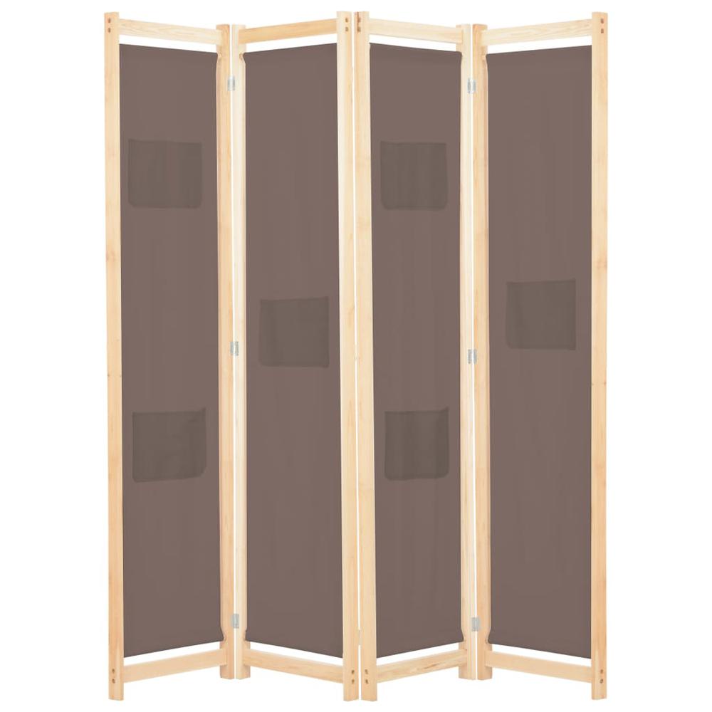 vidaXL 4-Panel Room Divider Brown 62.9"x66.9"x1.6" Fabric, 248180. Picture 1