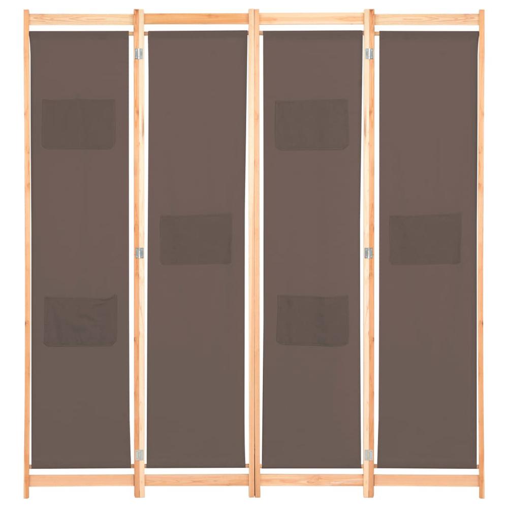 vidaXL 4-Panel Room Divider Brown 62.9"x66.9"x1.6" Fabric, 248180. Picture 2