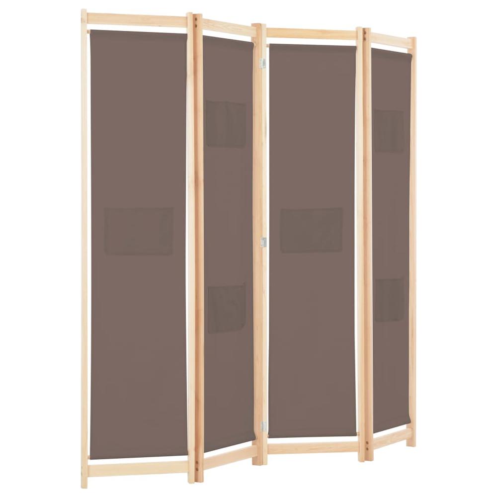 vidaXL 4-Panel Room Divider Brown 62.9"x66.9"x1.6" Fabric, 248180. Picture 3