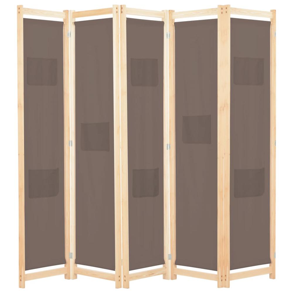 vidaXL 5-Panel Room Divider Brown 78.7"x66.9"x1.6" Fabric, 248181. Picture 1