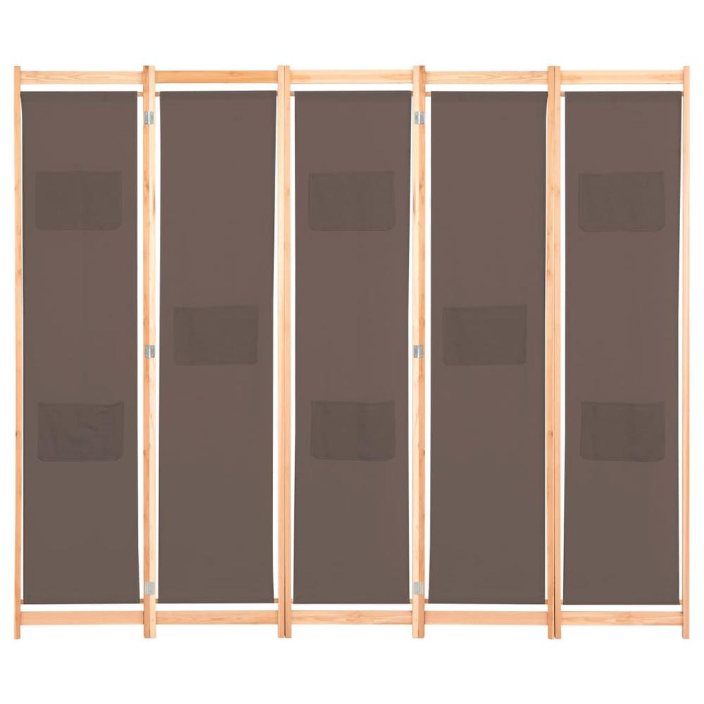 vidaXL 5-Panel Room Divider Brown 78.7"x66.9"x1.6" Fabric, 248181. Picture 2