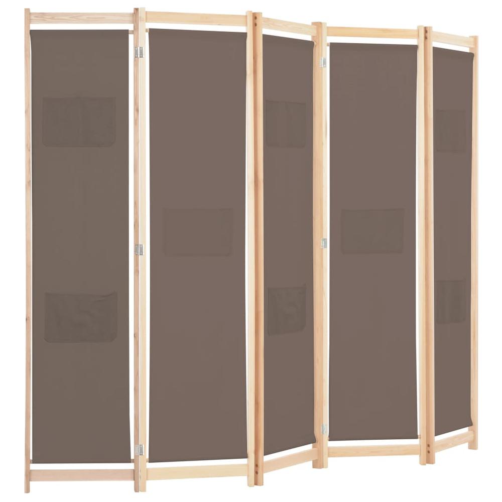 vidaXL 5-Panel Room Divider Brown 78.7"x66.9"x1.6" Fabric, 248181. Picture 3