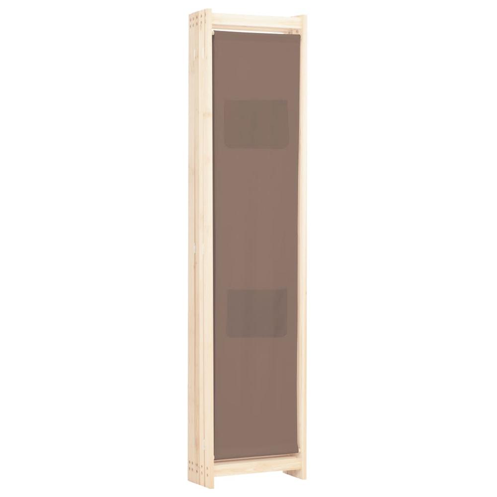 vidaXL 5-Panel Room Divider Brown 78.7"x66.9"x1.6" Fabric, 248181. Picture 4