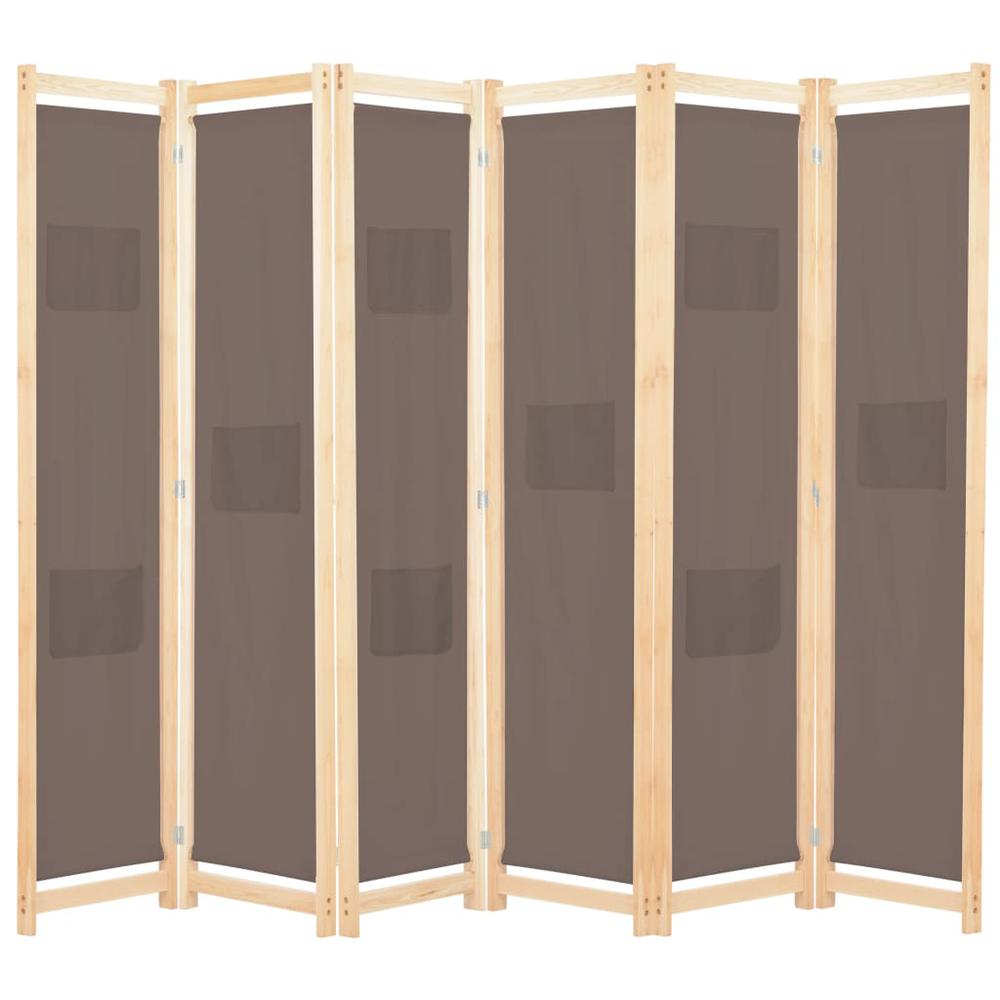 vidaXL 6-Panel Room Divider Brown 94.5"x66.9"x1.6" Fabric, 248182. The main picture.