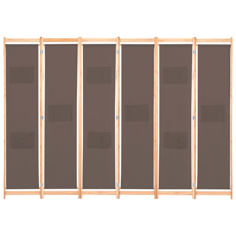 vidaXL 6-Panel Room Divider Brown 94.5"x66.9"x1.6" Fabric, 248182. Picture 2