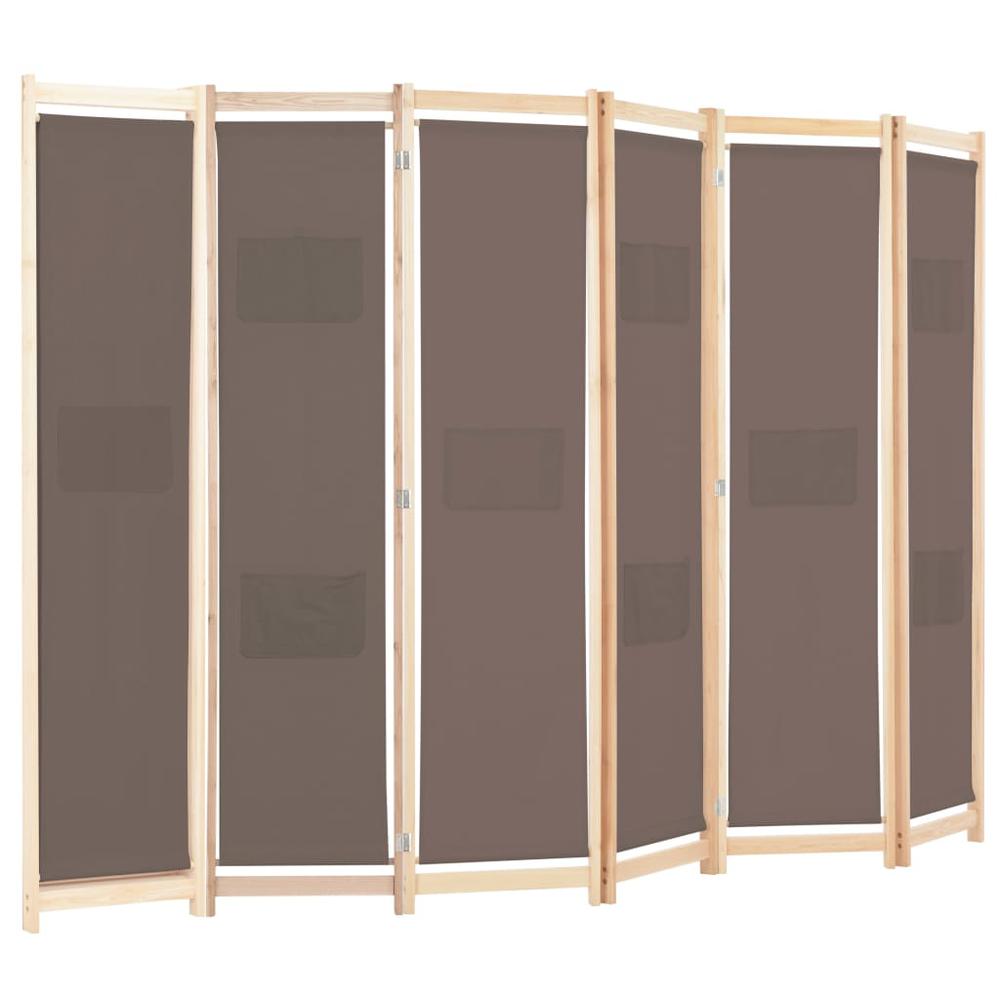 vidaXL 6-Panel Room Divider Brown 94.5"x66.9"x1.6" Fabric, 248182. Picture 3