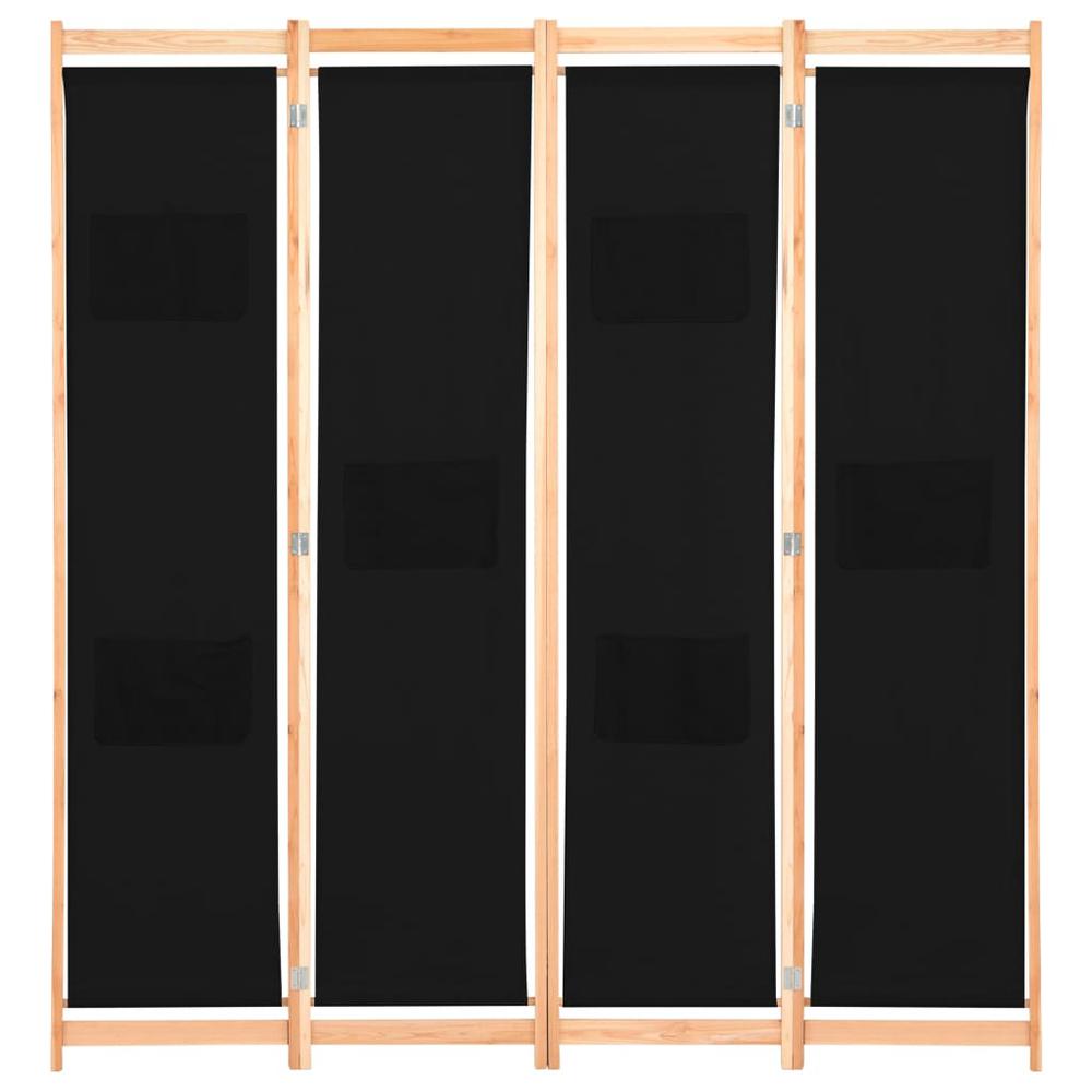 vidaXL 4-Panel Room Divider Black 62.9"x66.9"x1.6" Fabric, 248184. Picture 2