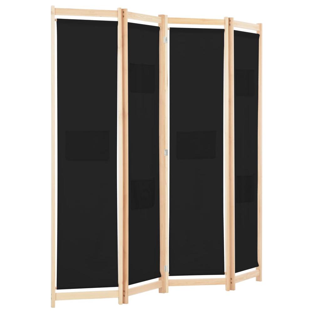 vidaXL 4-Panel Room Divider Black 62.9"x66.9"x1.6" Fabric, 248184. Picture 3