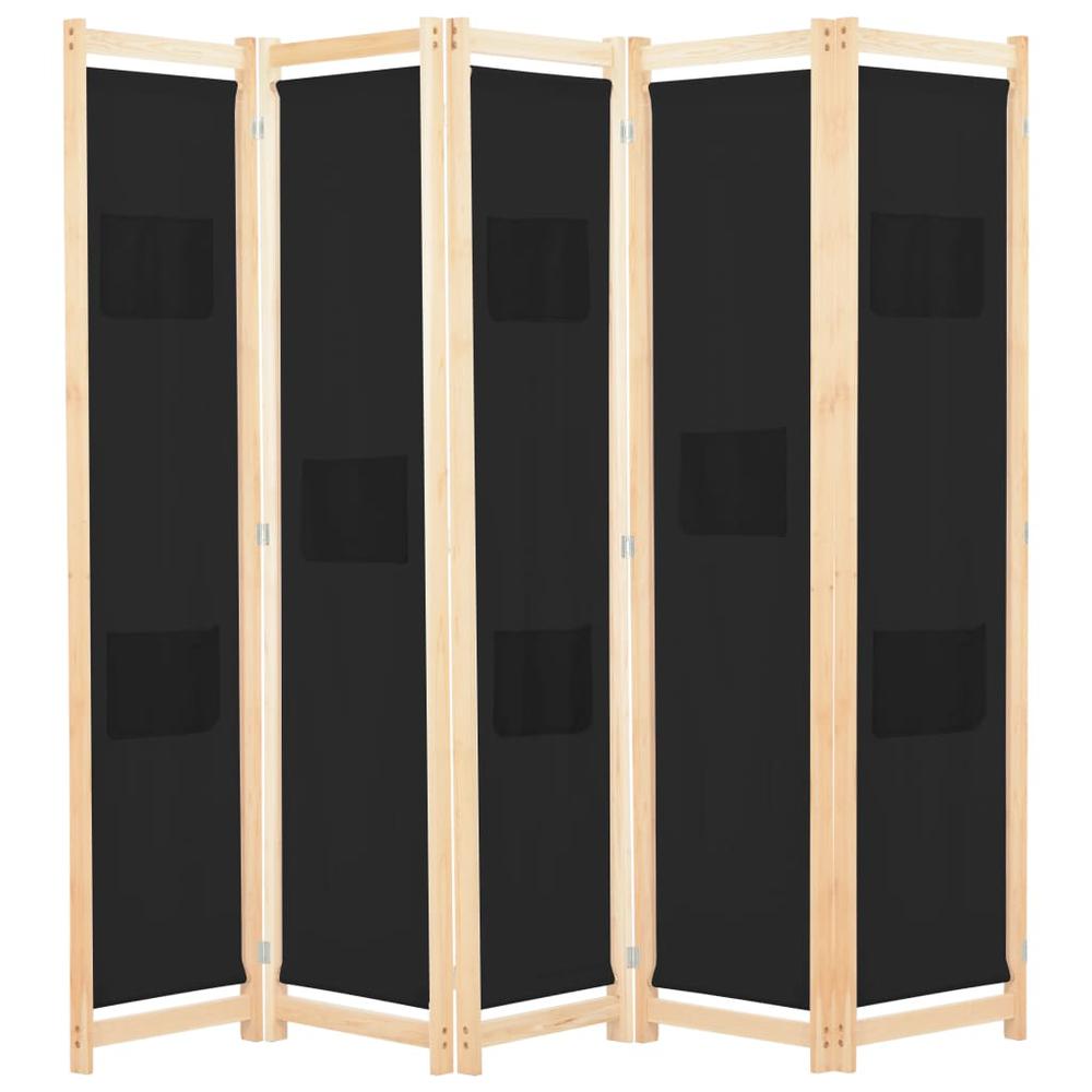 vidaXL 5-Panel Room Divider Black 78.7"x66.9"x1.6" Fabric, 248185. Picture 1