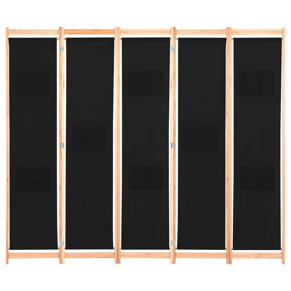 vidaXL 5-Panel Room Divider Black 78.7"x66.9"x1.6" Fabric, 248185. Picture 2