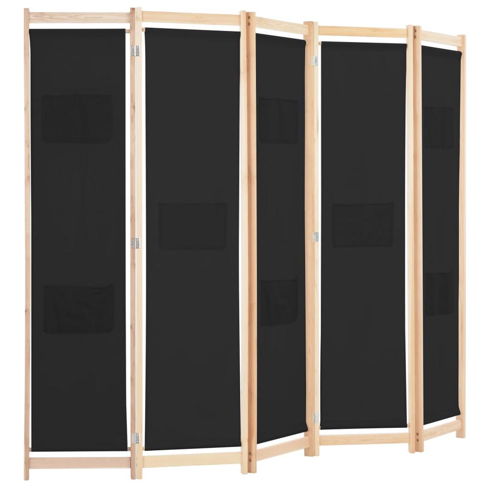 vidaXL 5-Panel Room Divider Black 78.7"x66.9"x1.6" Fabric, 248185. Picture 3