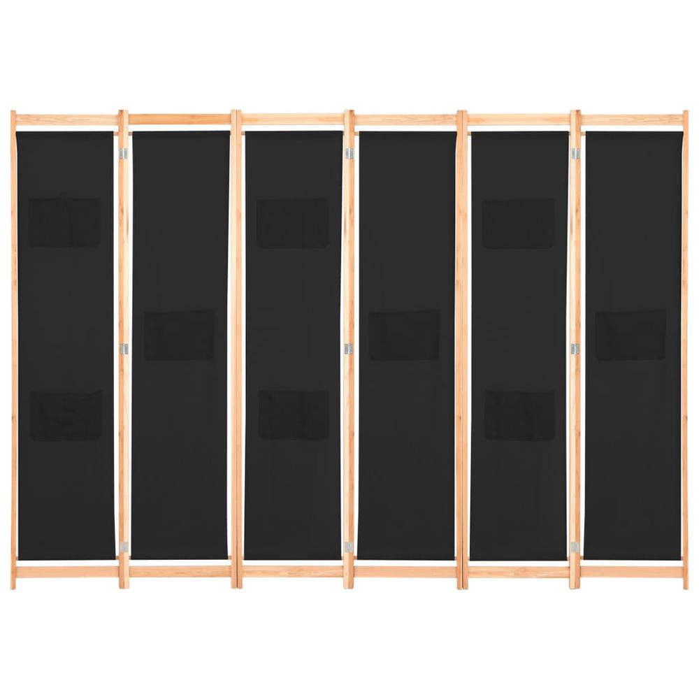 vidaXL 6-Panel Room Divider Black 94.5"x66.9"x1.6" Fabric, 248186. Picture 2