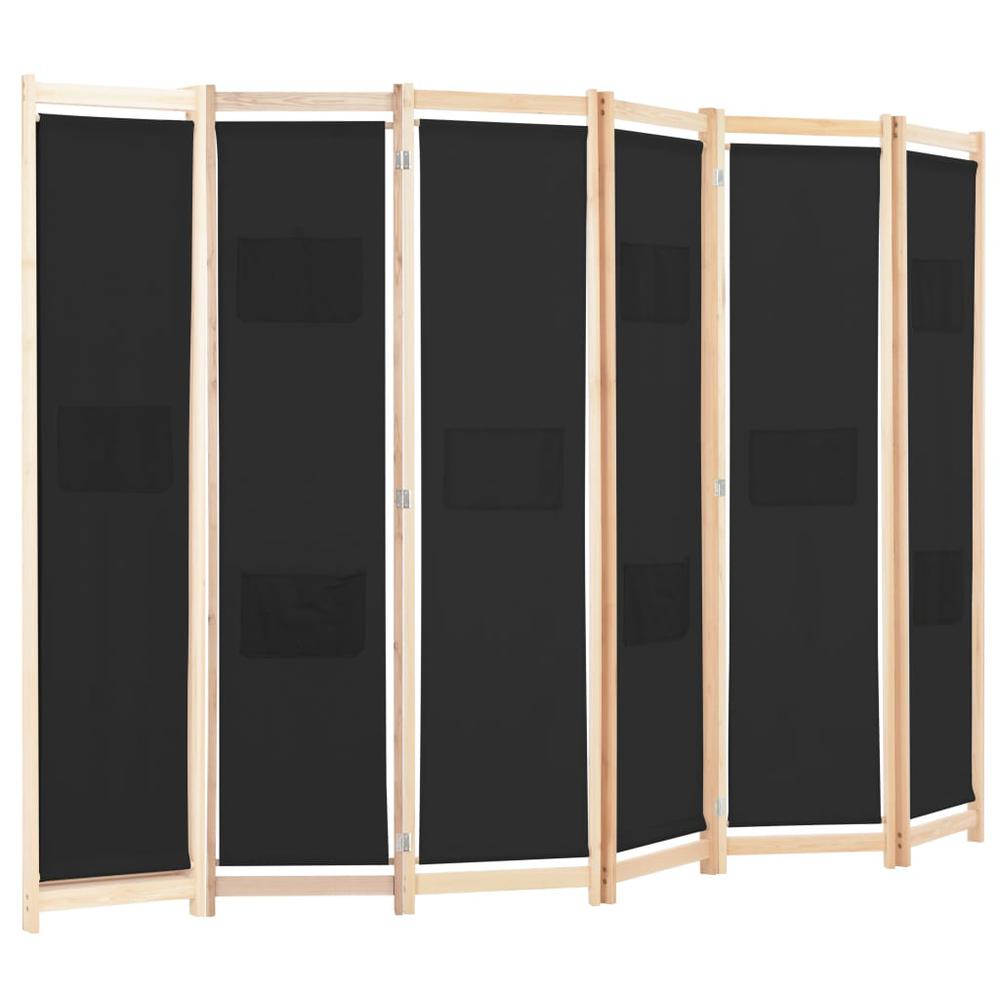 vidaXL 6-Panel Room Divider Black 94.5"x66.9"x1.6" Fabric, 248186. Picture 3