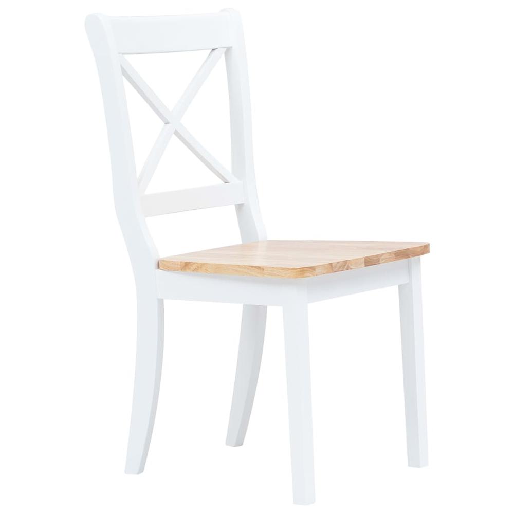 Dining Chairs 2 pcs White and Light Wood Solid Rubber Wood. Picture 1