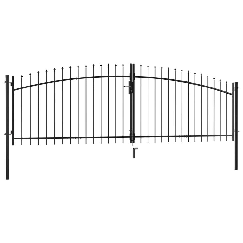 Double Door Fence Gate with Spear Top 157.5"x59.1". Picture 1