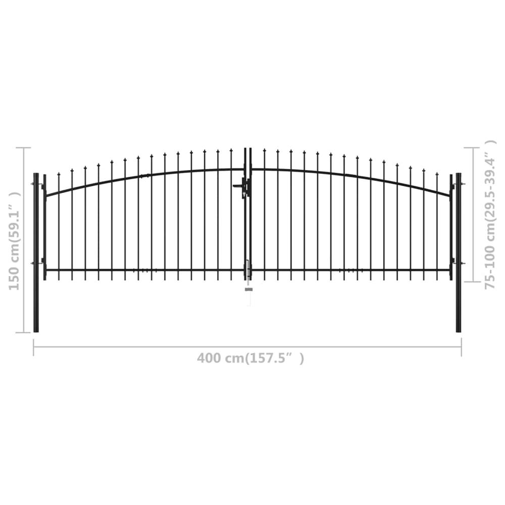 Double Door Fence Gate with Spear Top 157.5"x59.1". Picture 4