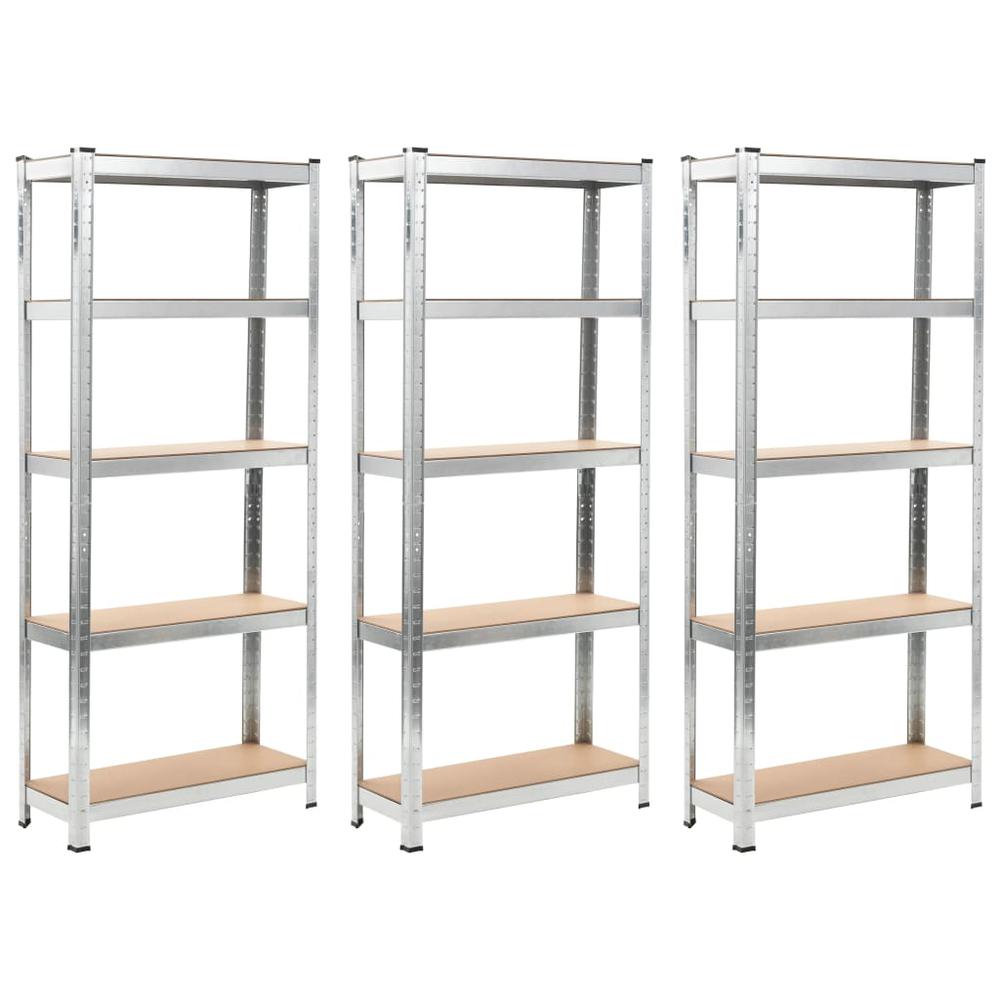 vidaXL Storage Shelves 3 pcs Silver 29.5"x11.8"x67.7" Steel and MDF, 144272. Picture 1
