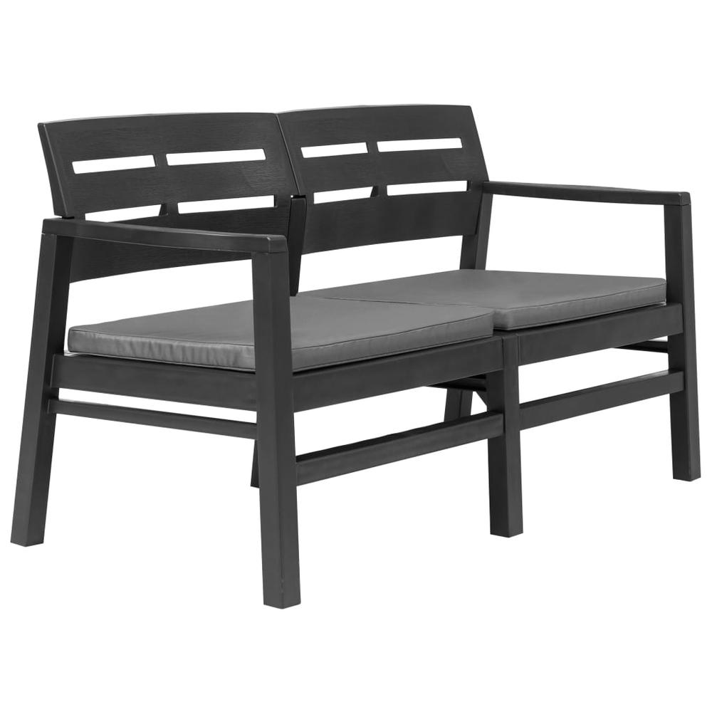 vidaXL 2-Seater Garden Bench with Cushions 52.4" Plastic Anthracite, 45623. Picture 1