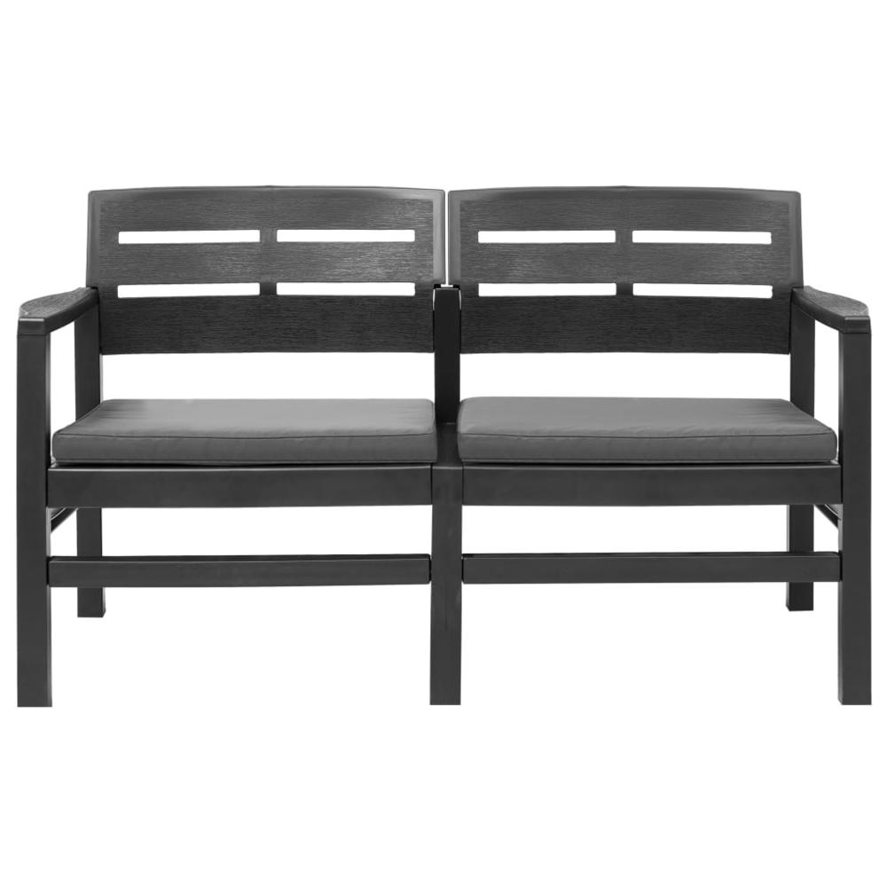 vidaXL 2-Seater Garden Bench with Cushions 52.4" Plastic Anthracite, 45623. Picture 2
