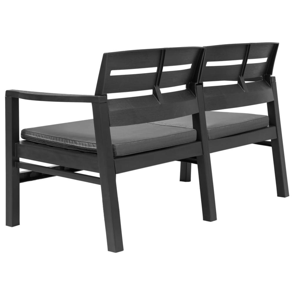 vidaXL 2-Seater Garden Bench with Cushions 52.4" Plastic Anthracite, 45623. Picture 3