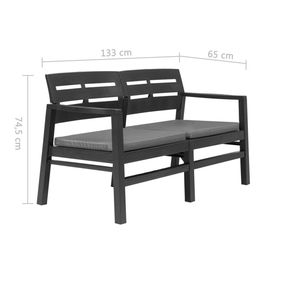 vidaXL 2-Seater Garden Bench with Cushions 52.4" Plastic Anthracite, 45623. Picture 6