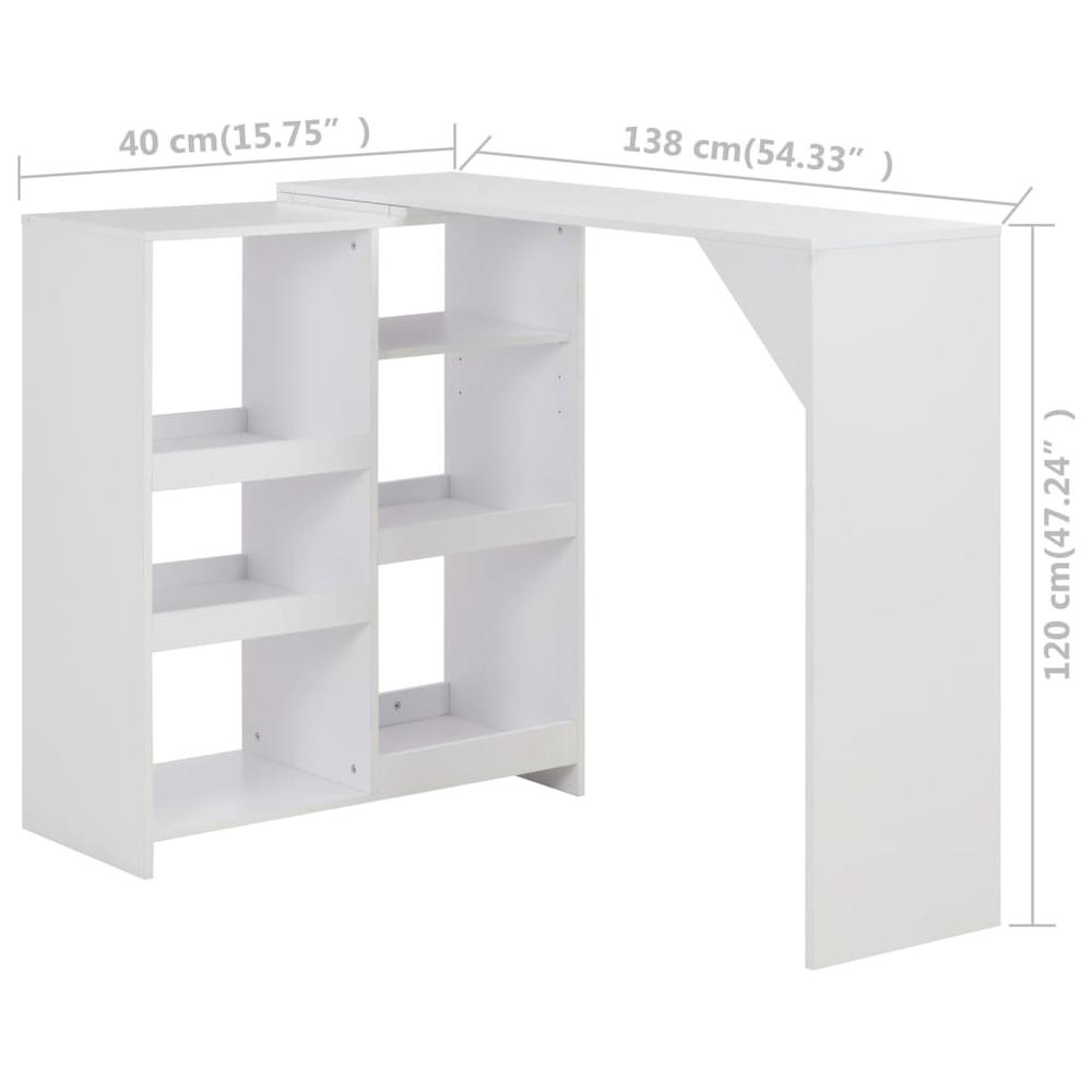 vidaXL Bar Table with Moveable Shelf White 54.33"x15.75"x47.24", 280222. Picture 6