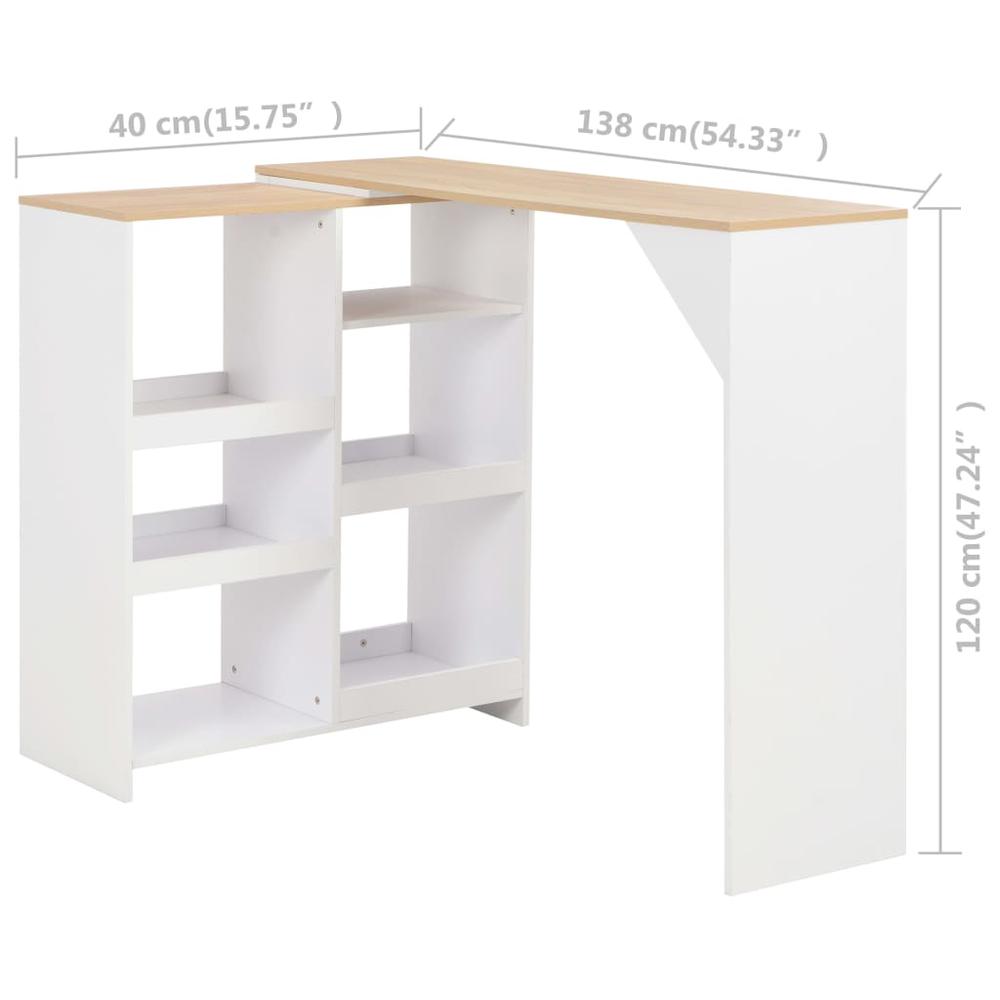 vidaXL Bar Table with Moveable Shelf White 54.33"x15.75"x47.24", 280225. Picture 6