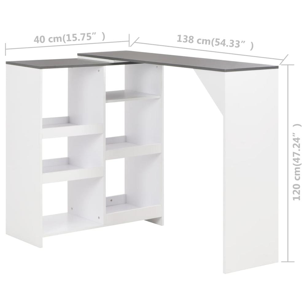 vidaXL Bar Table with Moveable Shelf White 54.33"x15.75"x47.24", 280226. Picture 6