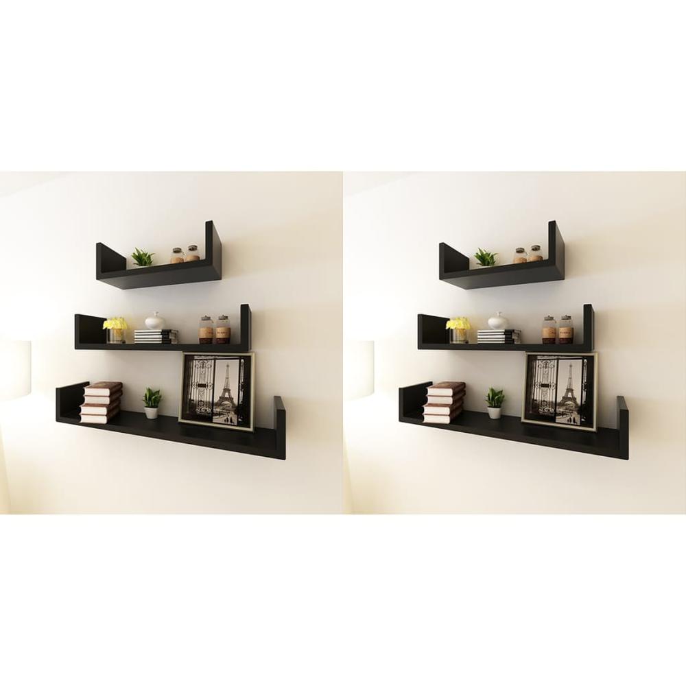 vidaXL Wall Shelves 6 pcs Black, 275989. Picture 1