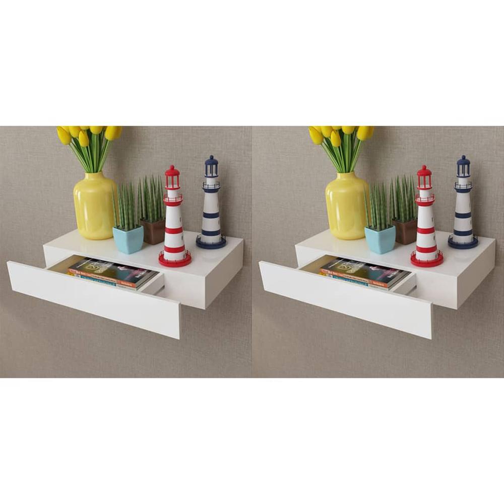 vidaXL Floating Wall Shelves with Drawers 2 pcs White 18.9", 276001. Picture 1