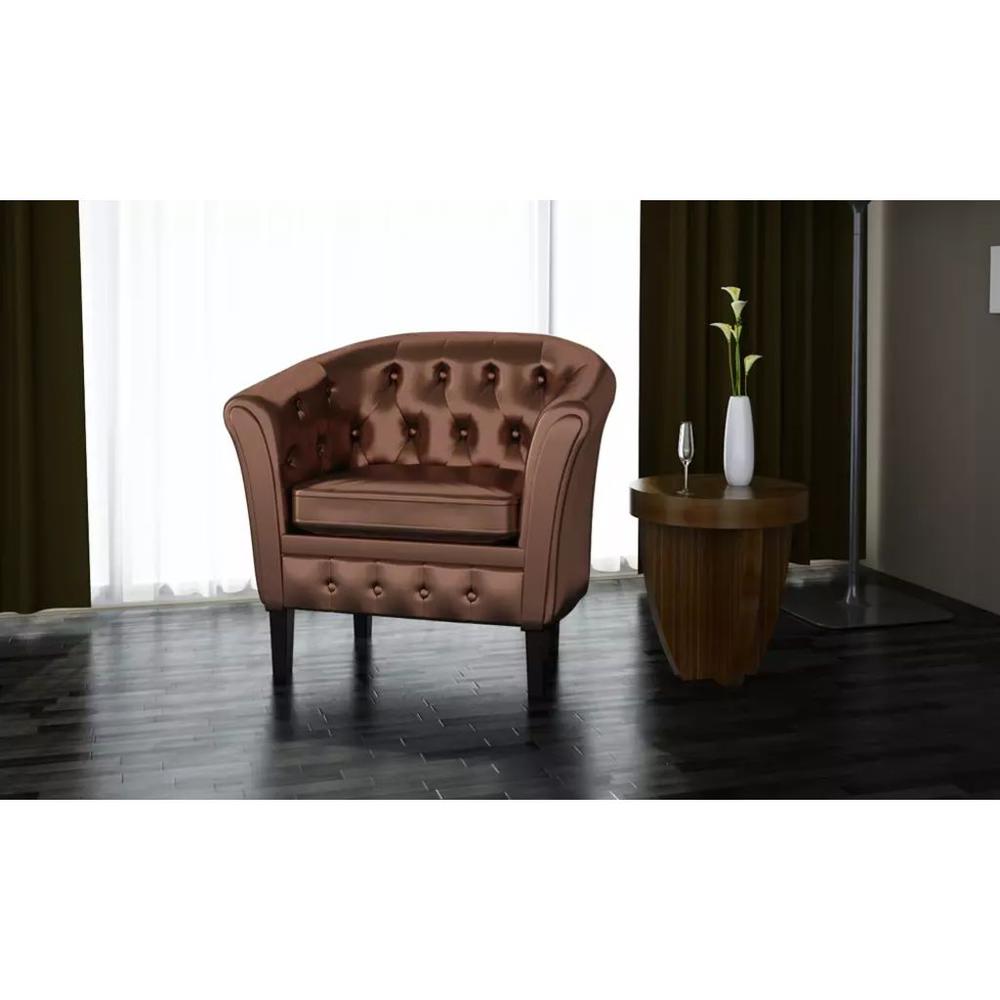 vidaXL Tub Chair Brown Faux Leather, 60706. Picture 2