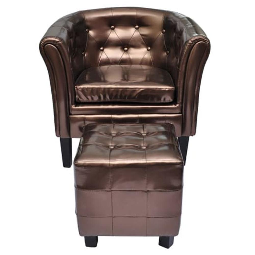 vidaXL Tub Chair with Footstool Brown Faux Leather, 60707. Picture 1