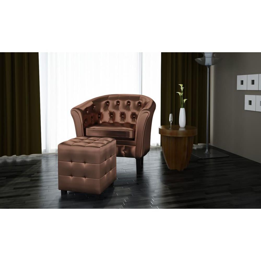 vidaXL Tub Chair with Footstool Brown Faux Leather, 60707. Picture 2