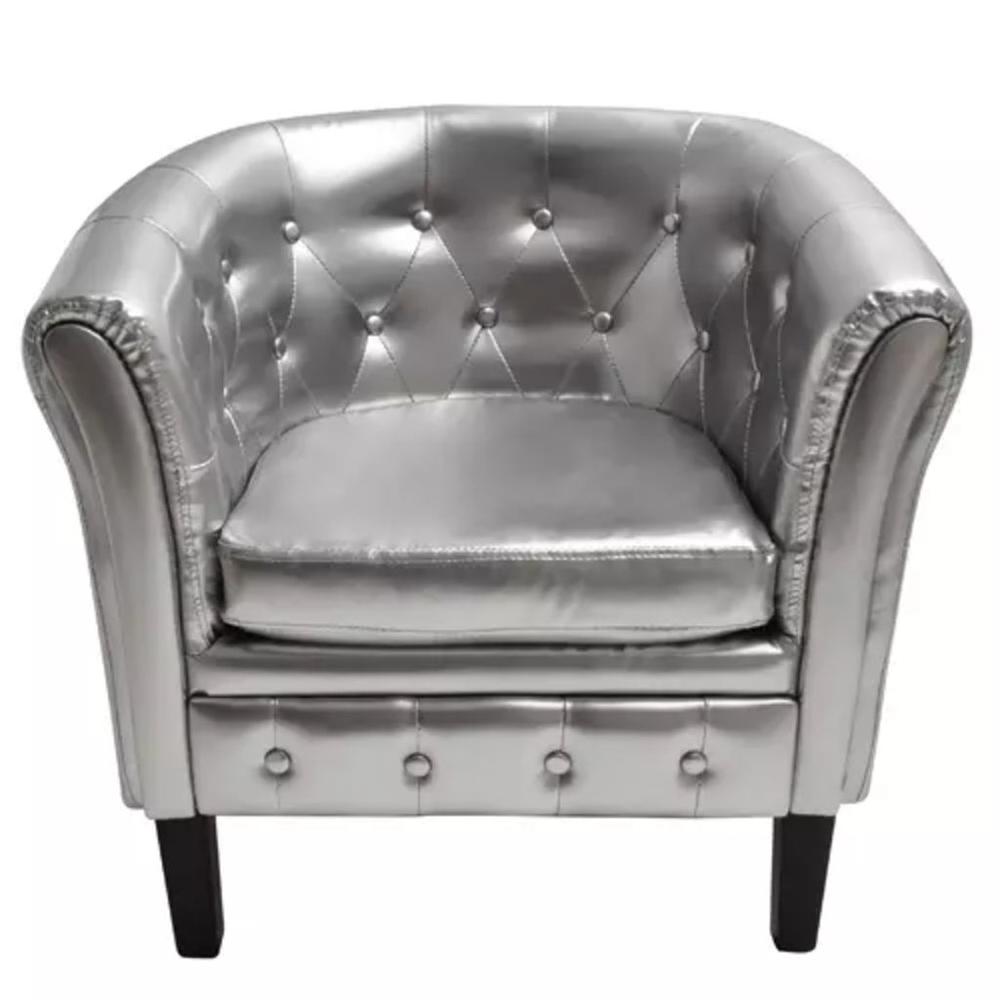 vidaXL Tub Chair Silver Faux Leather, 60708. Picture 1