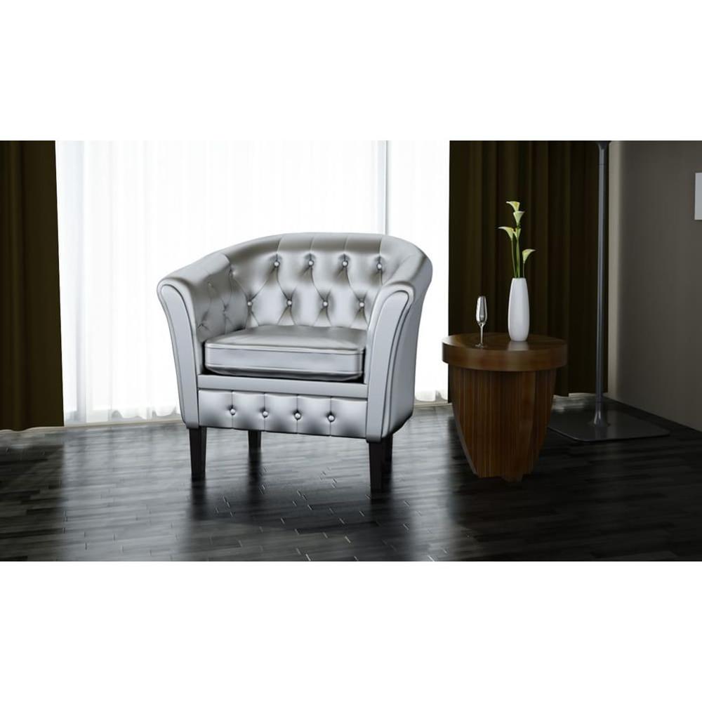 vidaXL Tub Chair Silver Faux Leather, 60708. Picture 2